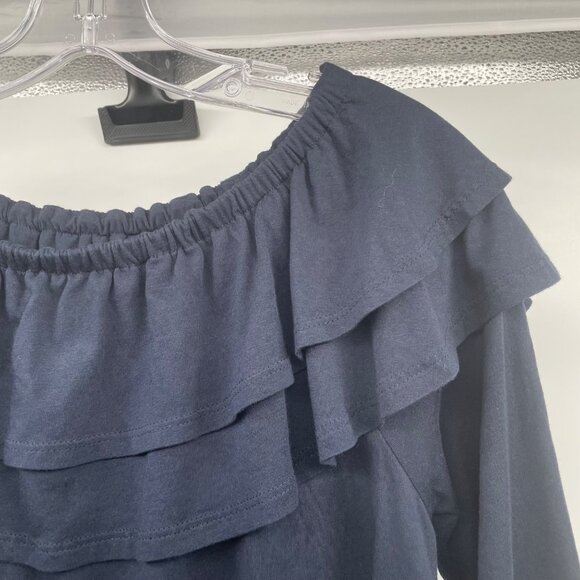 J.Jill Womens Off Shoulder Ruffle Blouse 3/4 Sleeve Navy Size Small Petite - Picture 4 of 9